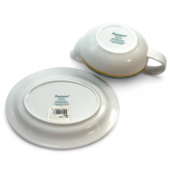 Royal Doulton Cabana Gravy Boat and Underplate Green Blue Yellow New - Picture 12 of 16